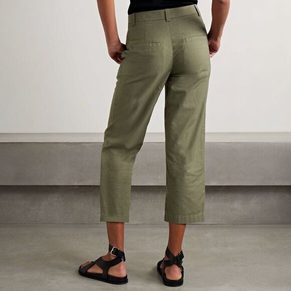 Vince Olive Green Cotton Twill Straight Leg Cropped Pants Size 6 Casual Utility - Picture 8 of 12